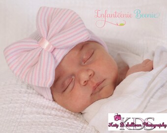 Purple newborn hat bow hospital hat baby girl newborn hospital hat girl newborn hospital hat purple hat bow infanteenie beanie