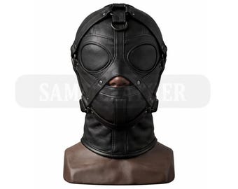 Handmade Black Leather Hood Mask Adjustable Straps Fetish Hood Gothic Cosplay Made To Measure