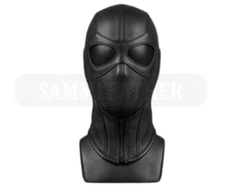 Handgefertigte schwarze Leder Gesichtsmaske mit Mesh Eye Zip Fronthaube Maßanfertigung