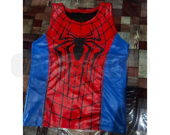 Handgefertigtes Spinnen Inspiriertes Leder Tank Top mit Seitlichem Reißverschluss Rotes & Blaues Leder Maßanfertigung