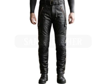 Handgefertigte schwarze Bikerhose für Herren aus echtem Leder, Motorradhose, maßgefertigt