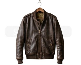 Handgefertigte Vintage-Bomberjacke für Herren aus braunem Echtleder, klassischer Reißverschluss, maßgefertigt