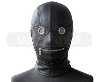 Handgefertigte Vollgesicht Leder Kapuze Maske – Reißverschluss & Schnürmaske – Maßanfertigung