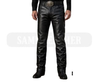 Handgefertigte Herren Schwarz Lederhose mit Side Snap Echtleder Hose Maßanfertigung
