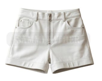 Handgefertigte Weiße Echtleder Shorts für Männer & Frauen - Reißverschluss durch ganzen Schritt Maßanfertigung