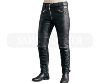Handgefertigte, maßgeschneiderte Herren-Lederhose in Schwarz – Bikerhose, Motorradhose | Maßanfertigung