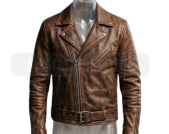 Handgefertigte Herren Brown Distressed Bikerjacke - Echtleder Motorradjacke nach Maß