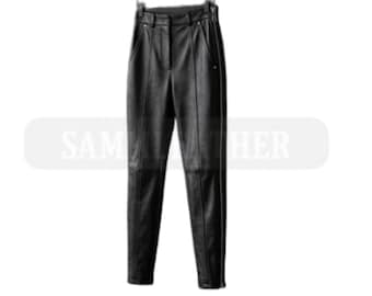 Handgefertigte Herren Schwarze Lederhose Slim Fit Leder - Seitlicher Reißverschluss Biker Maßanfertigung