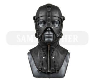 Handmade Black Leather Hood Mask Gothic Full Face Mask Made to Measure
