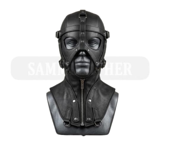 Handmade Black Leather Hood Mask Gothic Full Face Mask Made to Measure