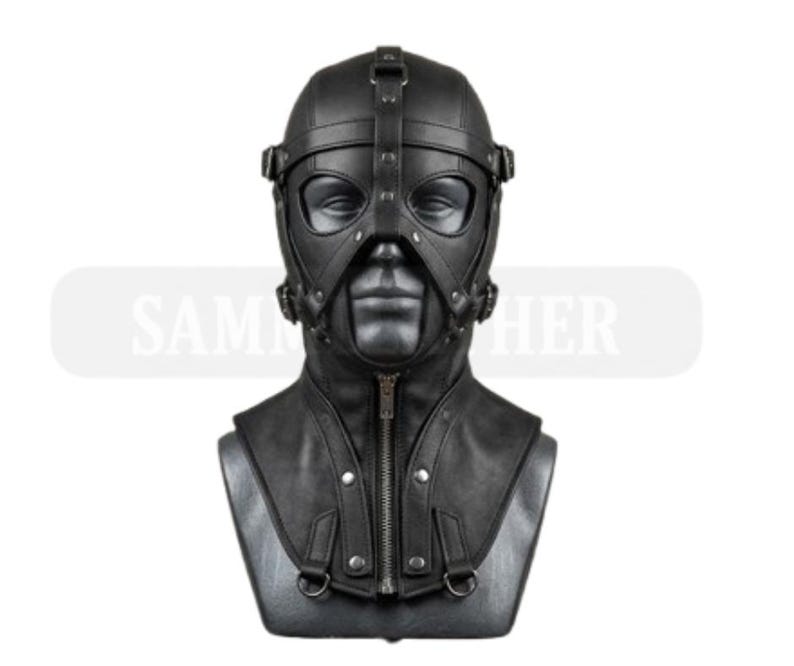 Handmade Black Leather Hood Mask Gothic Full Face Mask Made to Measure image 1