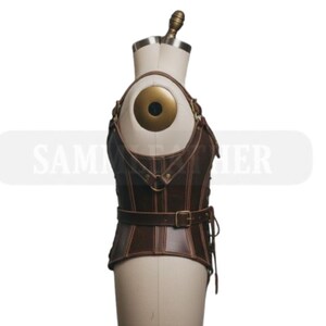 Handmade Steampunk Brown Leather Corset Vest for Women Gothic Harness Style Made to Measure image 3