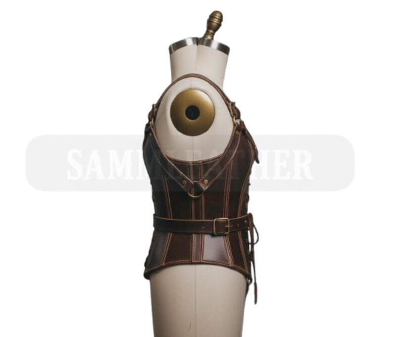 Handmade Steampunk Brown Leather Corset Vest for Women Gothic Harness Style Made to Measure image 3
