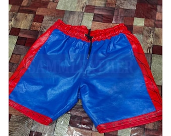 Handgefertigte Spinne Inspirierte Blau & Rot Shorts für Männer Frauen Leder Shorts Maßanfertigung