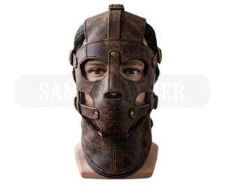 Handgefertigte Kapuzenmaske aus echtem braunem Leder, Kopfbedeckung für Damen und Herren, maßgefertigt