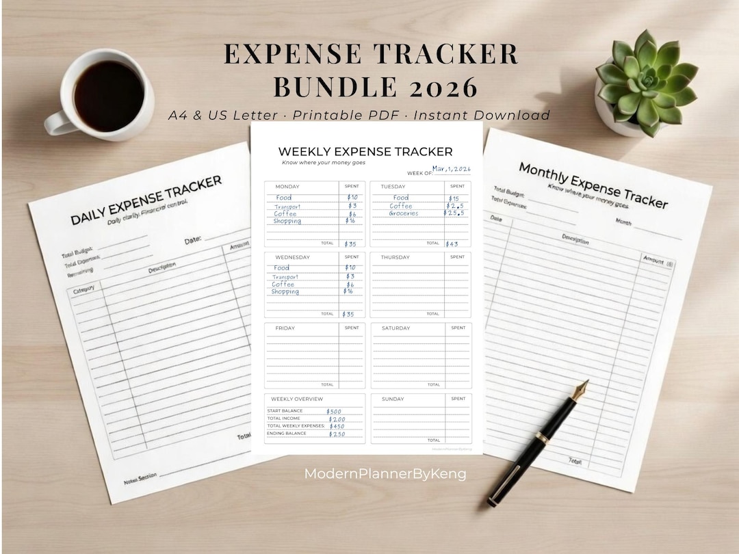 2026 Expense Tracker Bundle, Daily Weekly Monthly Budget Planner (PDF ...