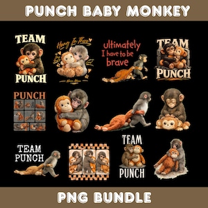 Punch Baby Monkey PNG Bundle, Viral Emotional Plush Monkey PNG, Lonely Cute Monkey Graphic, Dear Punch Inspired Design, Digital Download