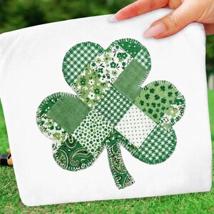 St Patrick Clover PNG, Quilted Shamrock Artwork, Rustic Green Clover Sublimation, Digital File