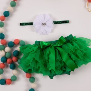 Baby Girl Ruffle Bottom Tutu Bloomer & Headband Set in Emerald Green - Newborn Photo Set - Cake Smash - Diaper Cover - Baby Gift