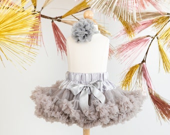 Pettiskirt With Silver Glitter & Gray Flower Headband - Gray Skirt - Flower Girl - First Birthday Outfit - Newborn Photos - baby tutu