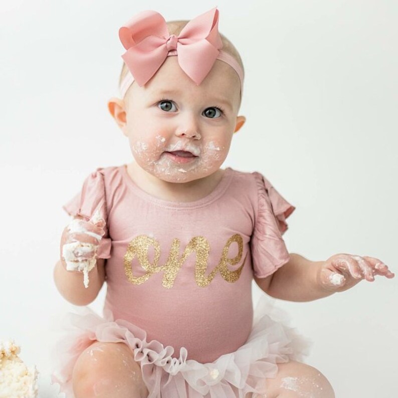 Vintage Pink First Birthday "one" Flutter Sleeve Leotard in Gold or ...