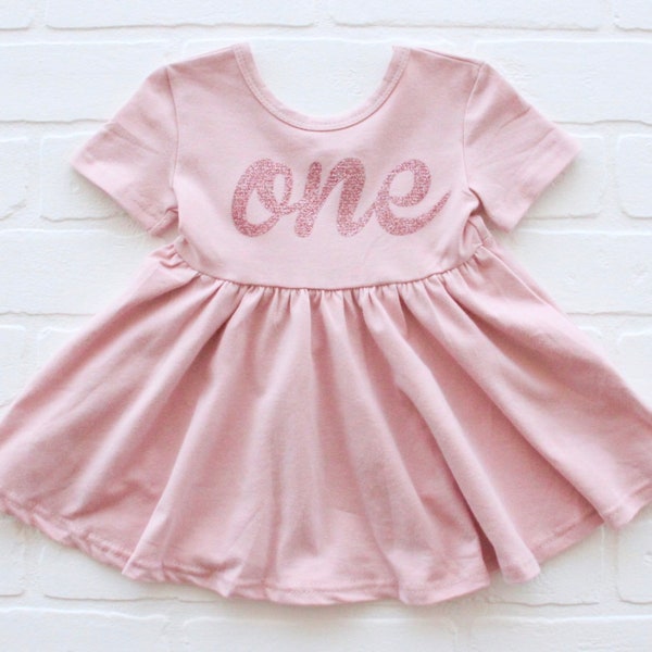 First Birthday "one" Twirl Dress in Vintage Pink  - Birthday Dress - One - First Birthday Outfit - Cake Smash - 1st Birthday - Baby Girl