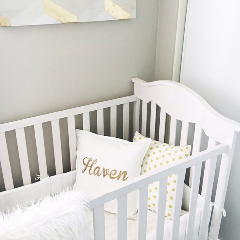 Personalized Gold Glitter Pillow Cover in White Nursery Etsy