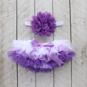 Baby Girl Ruffle Tutu Bloomer & Headband Set in Purple / Lavender Ombre - Newborn - Cake Smash - Diaper Cover - Gift - 1st Birthday