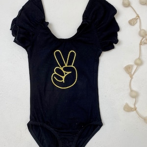 Peace Sign Flutter Sleeve Leotard in Gold or Silver Glitter  - Photo Shoot - Gift - One Bodysuit