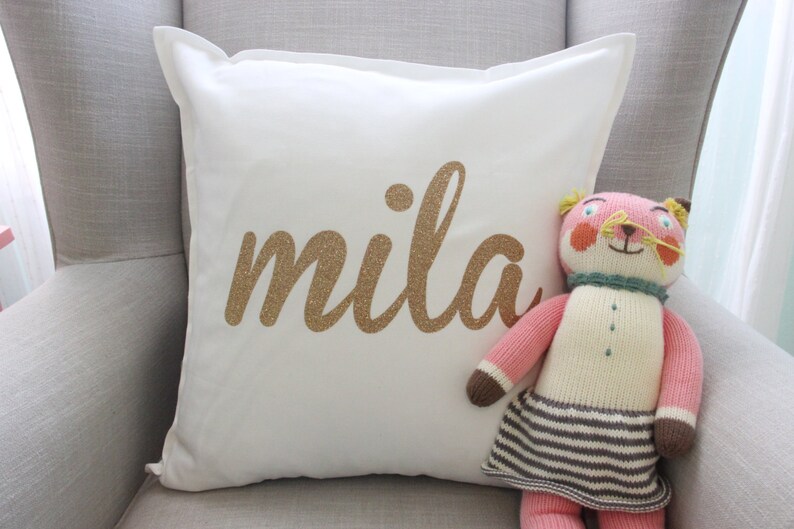 Personalized Gold Glitter Pillow Cover in White Nursery Etsy
