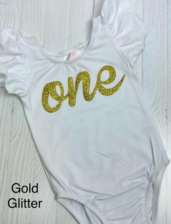 White Flutter Sleeve Bodysuit Baby Bodysuit- First Birthday- One - Main Image