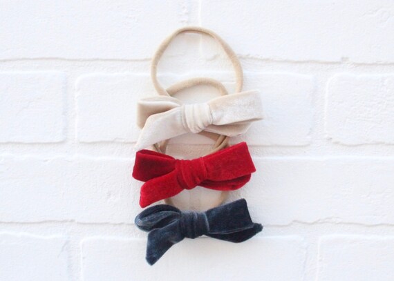 Set Of 3 Velvet Bow Headbands Or Clips Baby Girl Nylon Etsy