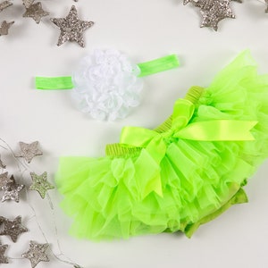 Baby Girl Ruffle Bottom Tutu Bloomer & Headband Set in Lime Green - Newborn Photo Set - Cake Smash - Diaper Cover - Baby Gift - 1st Birthday