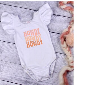 Howdy White Flutter Sleeve Leotard - Baby Leotard - Western Charm Leotard - Cute and Comfy leotard