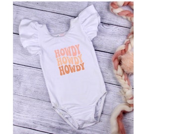 Howdy White Flutter Sleeve Leotard - Baby Leotard - Western Charm Leotard - Cute and Comfy leotard