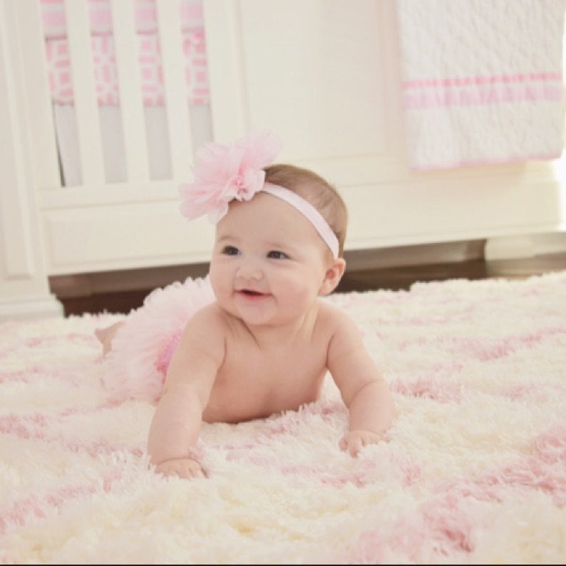 Baby Girl Ruffle Bottom Tutu Bloomer & Headband Set in Light Pink Newborn Photo Set Cake Smash Diaper Cover Baby Gift 1st Birthday image 6