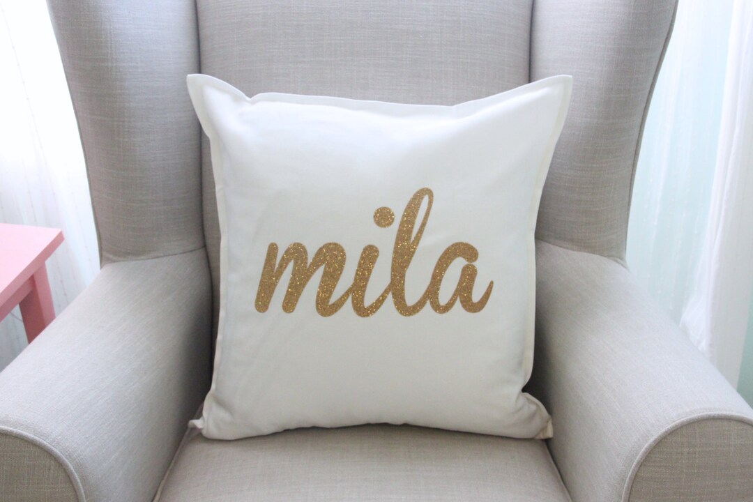 Personalized Gold Glitter Pillow Cover in White Nursery Etsy