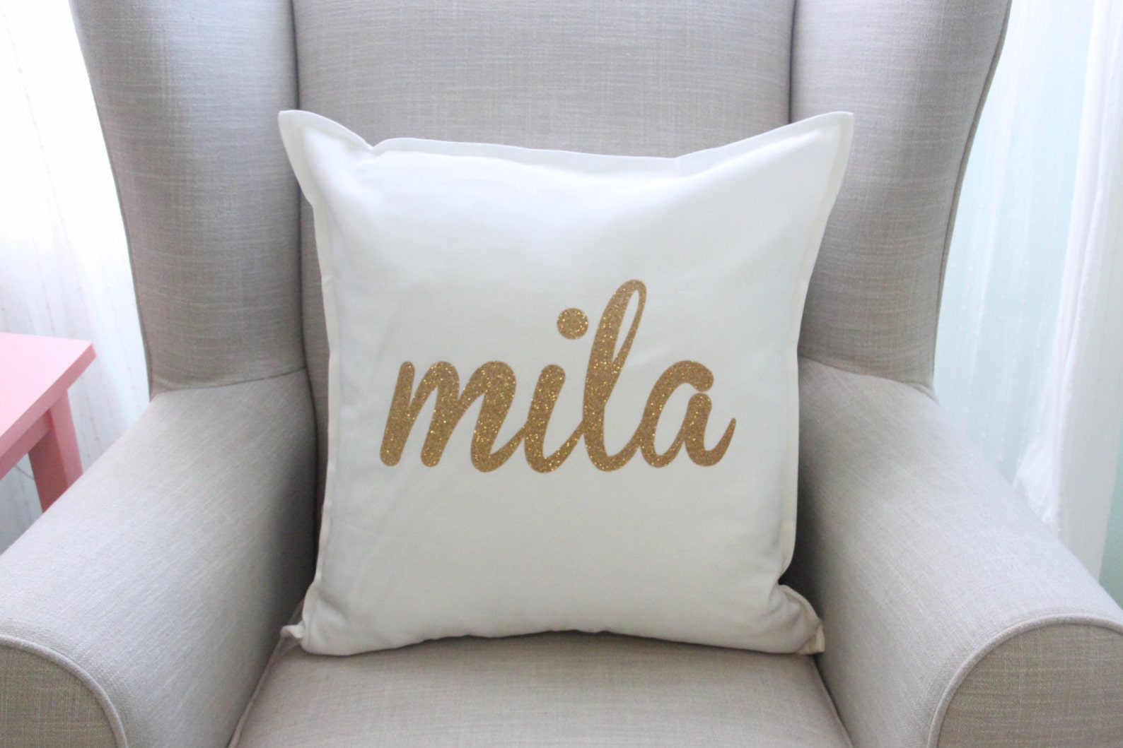 Personalized Gold Glitter Pillow Cover in White Nursery Etsy