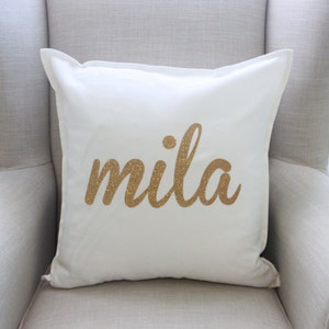 Personalized Gold Glitter Pillow Cover in White - Nursery Bedding - Baby Gift - Baby Girl - Play Room - Nursery Decor - by Couture Flower