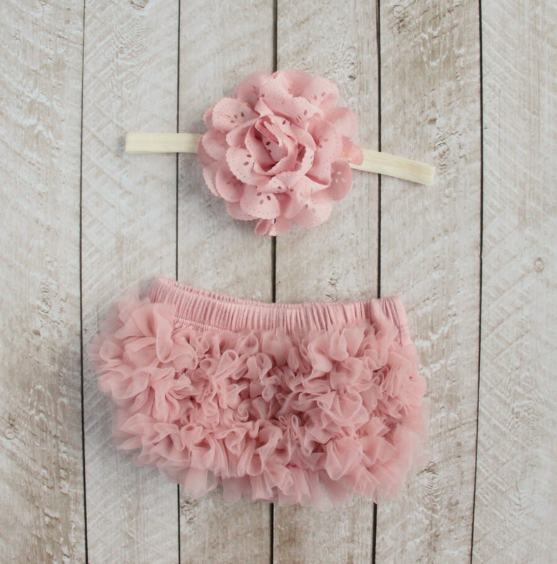 Baby Girl Ruffle Bottom Bloomer & Headband Set in Mauve Etsy