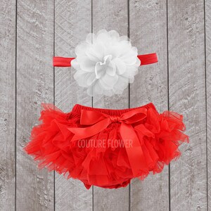 Baby Girl Ruffle Tutu Bloomer & Headband Set in Red and White - Newborn Photo - Cake Smash - Diaper Cover - Baby Gift - First Birthday - One