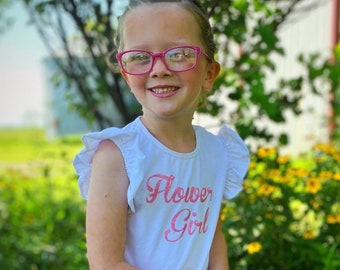 Glitter "Flower Girl" Flutter Sleeve top- Available in Little Girl Sizes - Flower Girl - Wedding - Flower Girl Gift in white, pink, hot pink