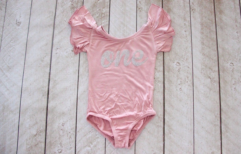 Vintage Pink First Birthday "one" Flutter Sleeve Leotard in Gold or ...