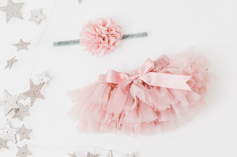 Baby Girl Ruffle Bottom Tutu Bloomer Headband Set in Mauve - Newborn Photo Set - Cake Smash - Diaper Cover - Baby Gift - First Birthday 