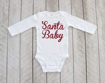 Christmas Red Glitter "Santa Baby" Infant Bodysuit in White - Infant - Baby Gift - Baby Girl - Newborn Photos - Baby's First Christmas
