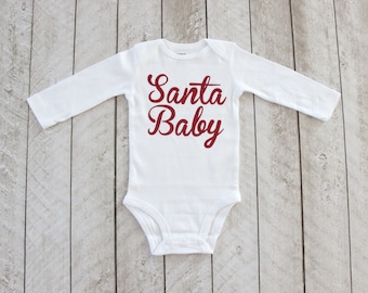 Christmas Red Glitter "Santa Baby" Infant Bodysuit in White - Infant - Baby Gift - Baby Girl - Newborn Photos - Baby's First Christmas
