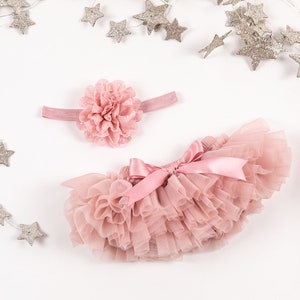 Baby Girl Ruffle Bottom Tutu Bloomer Headband Set in Mauve - Newborn Photo Set - Cake Smash - Diaper Cover - Baby Gift - First Birthday