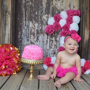 Baby Girl Ruffle Bottom Tutu Bloomer & Headband Set in Hot Pink Newborn Photo Set Cake Smash Diaper Cover Baby Gift First Birthday image 4
