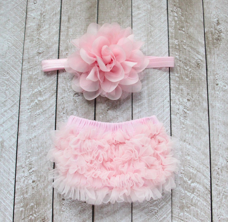 Baby Girl Ruffle Bottom Bloomer & Headband Set in Light Pink Etsy