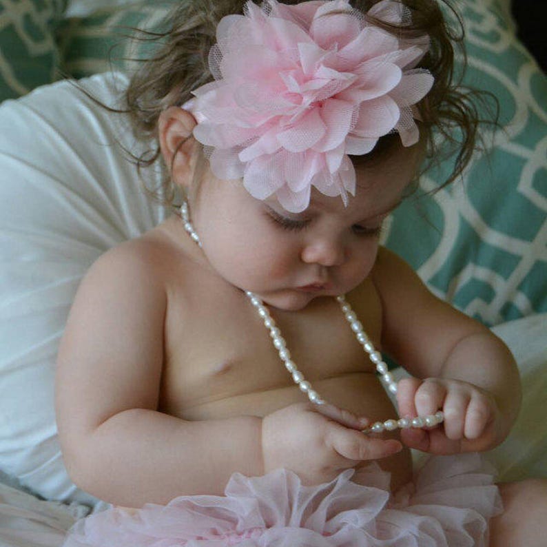 Baby Girl Ruffle Bottom Tutu Bloomer & Headband Set in Light Pink Newborn Photo Set Cake Smash Diaper Cover Baby Gift 1st Birthday image 5